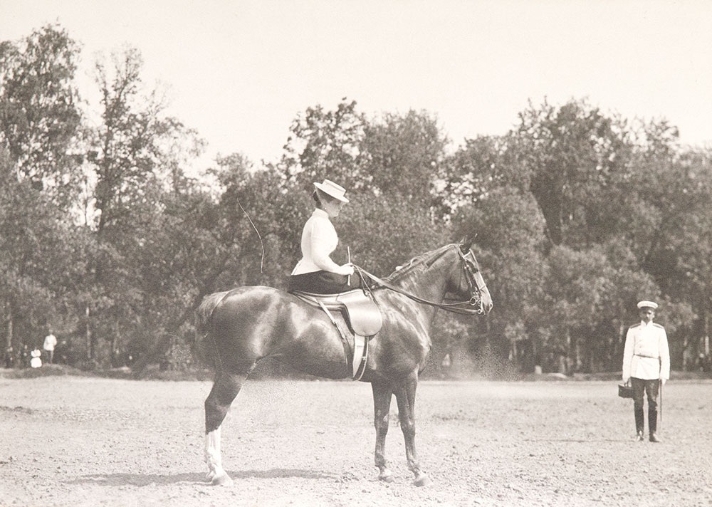 Empress Alexandra Feodorovna on horseback.