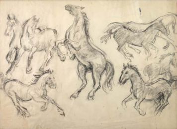Эскизы лошадей к картине «Кони в горящем лесу».
