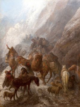 Кавказ. Караван верблюдов на горном перевале.